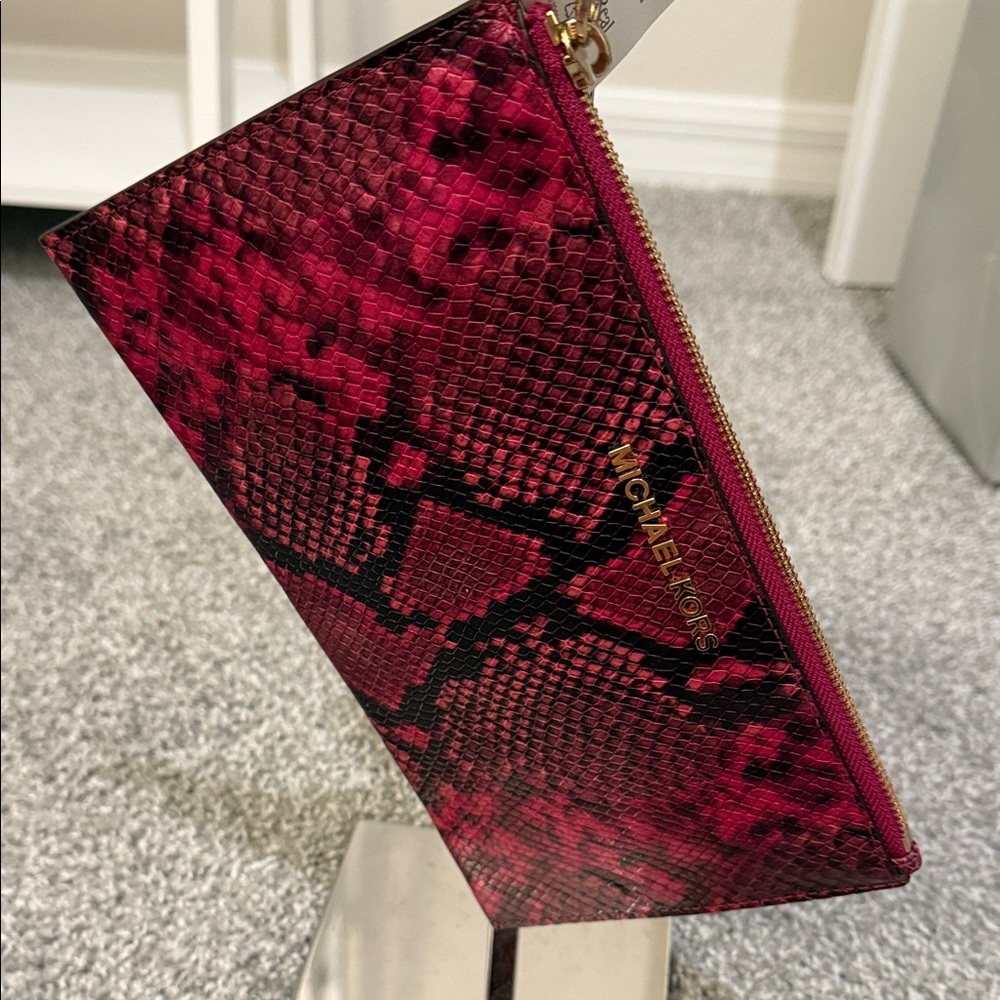 Michael Kors Pink and Black Snake Print Wristlet